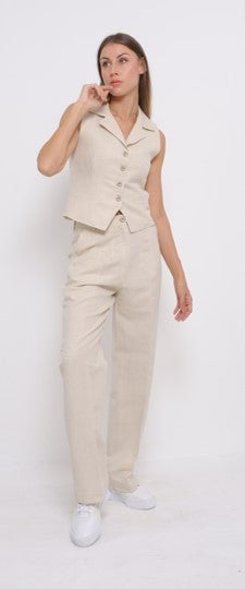 Loose Beige Linen Trousers