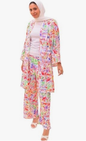 Set Of 2  Pieces Floral Cardigan And Pants