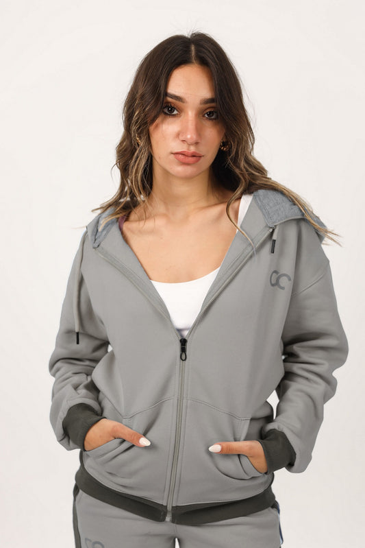 Bi-Tone Front Zipper Hoodie