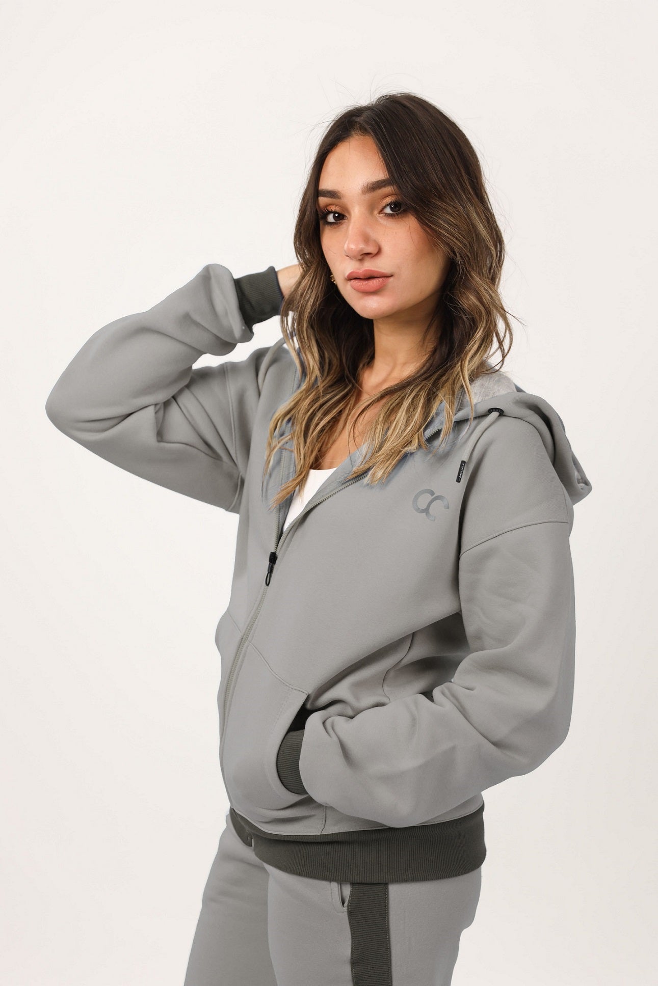 Bi-Tone Front Zipper Hoodie