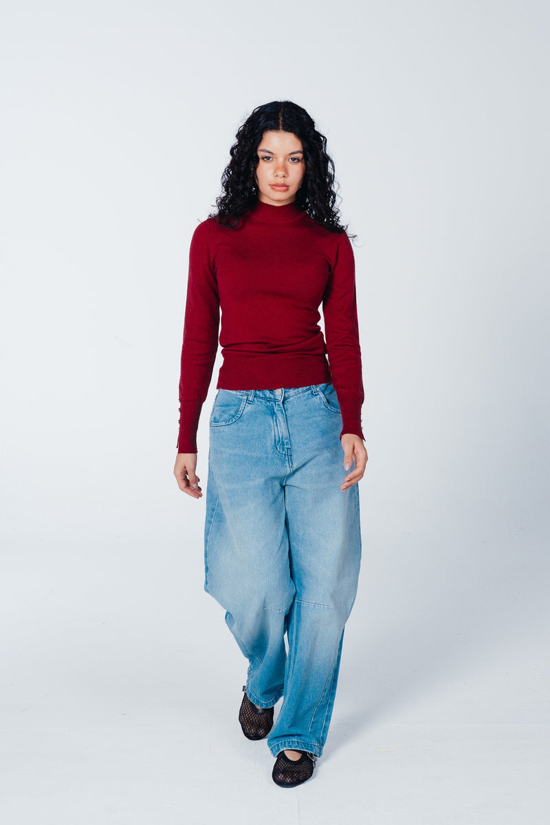 Barrel-Leg Panel Detail Jeans – Blue