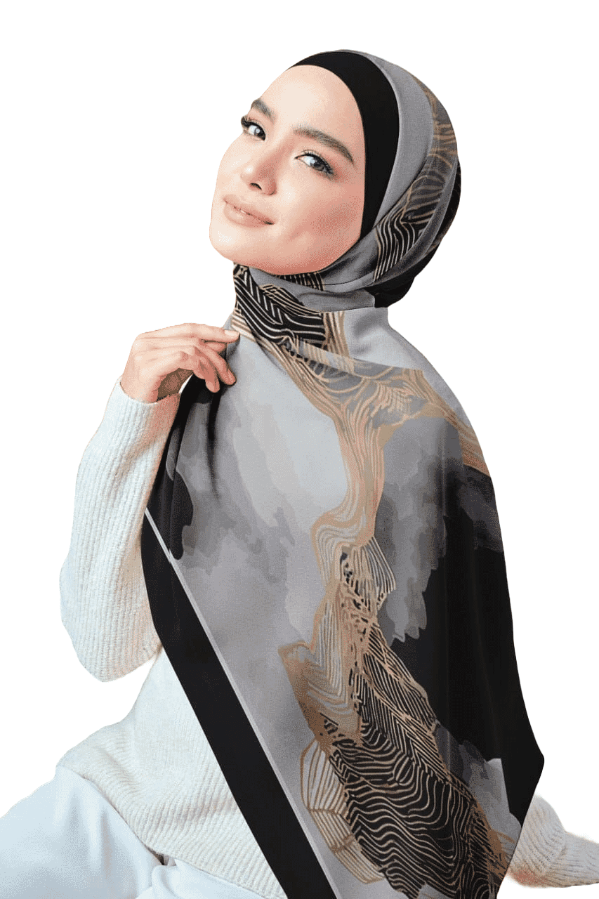 Printed Chiffon Crepe Veil - Gray