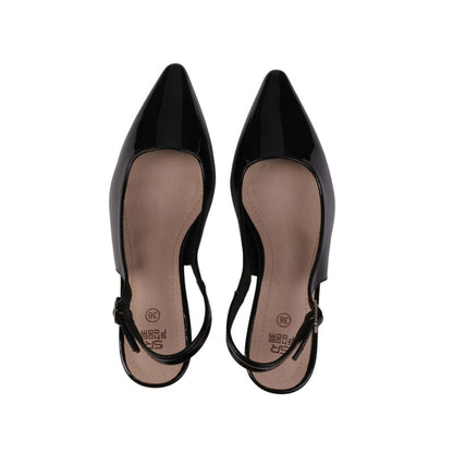 Pu Leather Patent Slingback Decollete – Black (SR-3034)