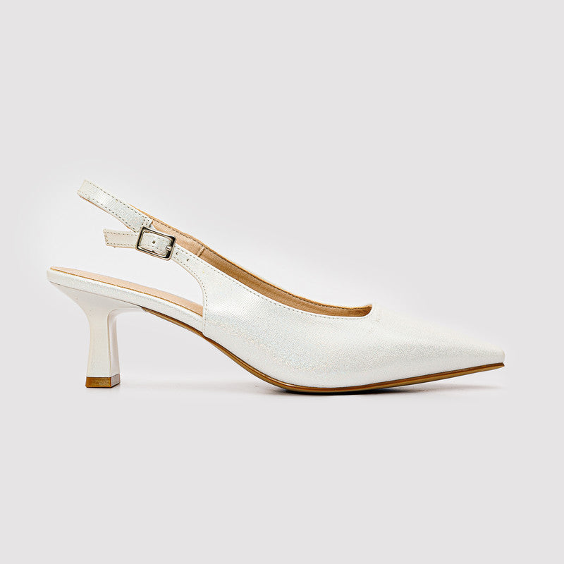 Faux Leather Plain Slingback Pumps - White