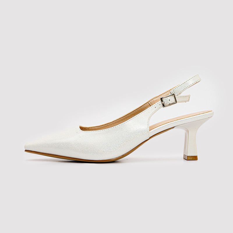 Faux Leather Plain Slingback Pumps - White