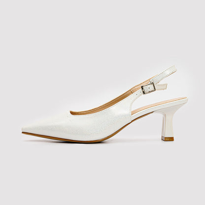 Faux Leather Plain Slingback Pumps - White