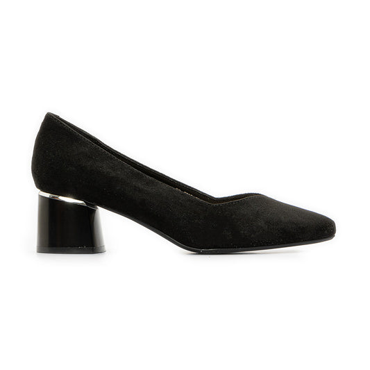 Suede Solid Block-Heel Pumps – Black