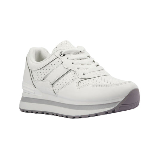 PU Leather Perforated Platform Sneakers – White&Grey
