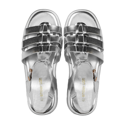 PU Leather Metallic Fisherman Sandals - Silver