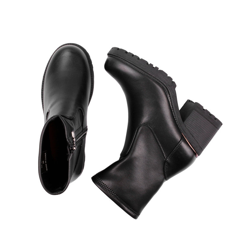 Pu Leather Plain Half Boots – Black (SR-3317)