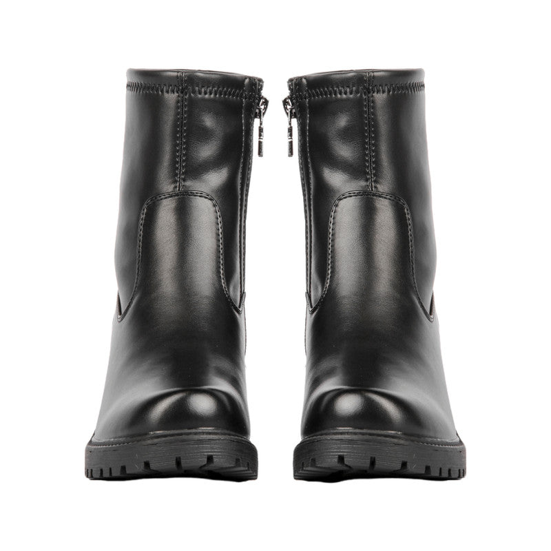Pu Leather Plain Half Boots – Black (SR-3317)