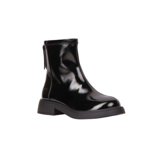 Patent PU Leather Solid Half Boots – Black