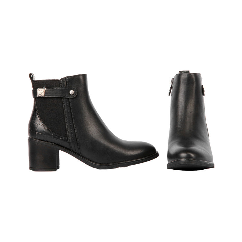 Pu Leather Plain Half Boots – Black (SR-3326)