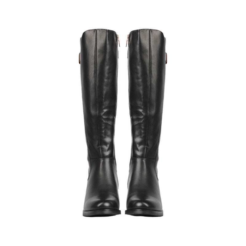 Pu Leather Solid Knee Boots – Black (SR-3331)