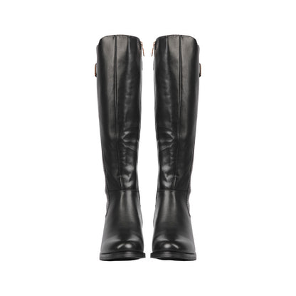 Pu Leather Solid Knee Boots – Black (SR-3331)