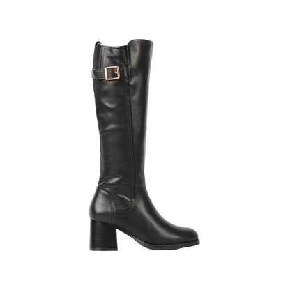 Pu Leather Solid Knee Boots – Black (SR-3331)