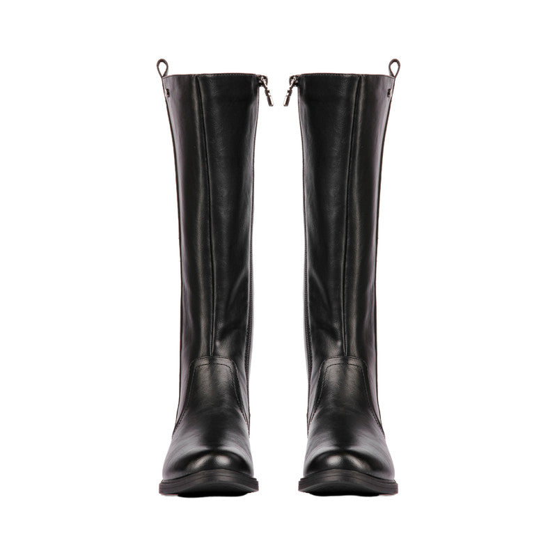 Pu Leather Croc-Accent Knee Boots – Black (SR-3337)