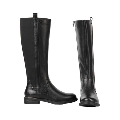 Pu Leather Croc-Accent Knee Boots – Black (SR-3337)