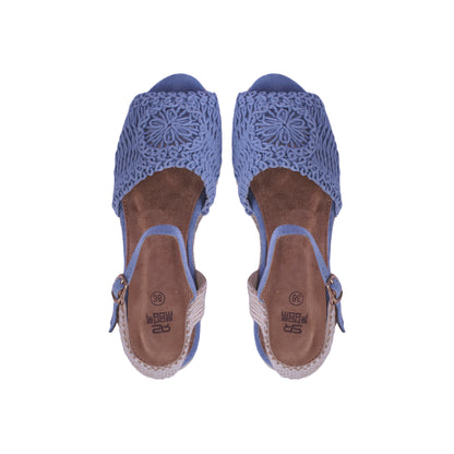 Textile Crochet Raffia Heel Sandal - Blue
