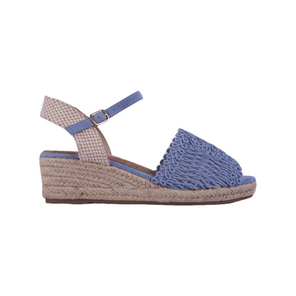 Textile Crochet Raffia Heel Sandal - Blue