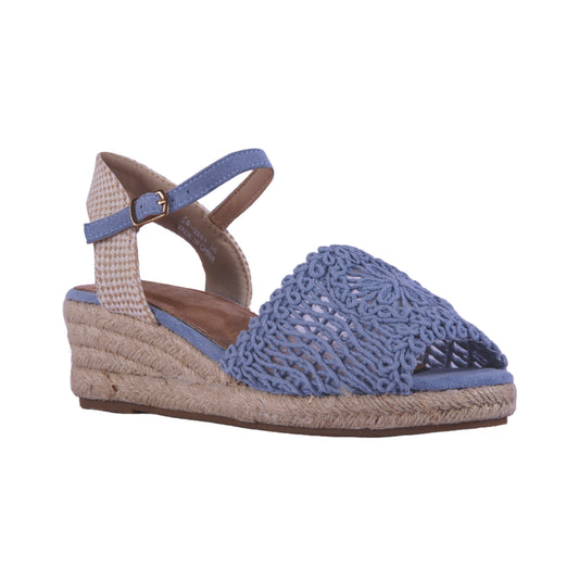 Textile Crochet Raffia Heel Sandal - Blue