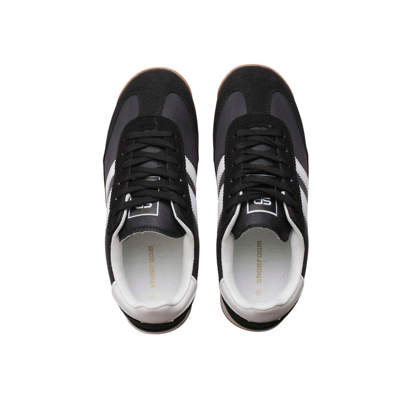 Suede & Mesh Contrast Stripe Sneakers – Black