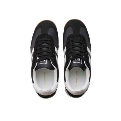 Suede & Mesh Contrast Stripe Sneakers – Black