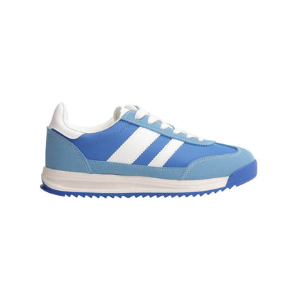 Suede & Mesh Contrast Stripe Sneakers – Blue