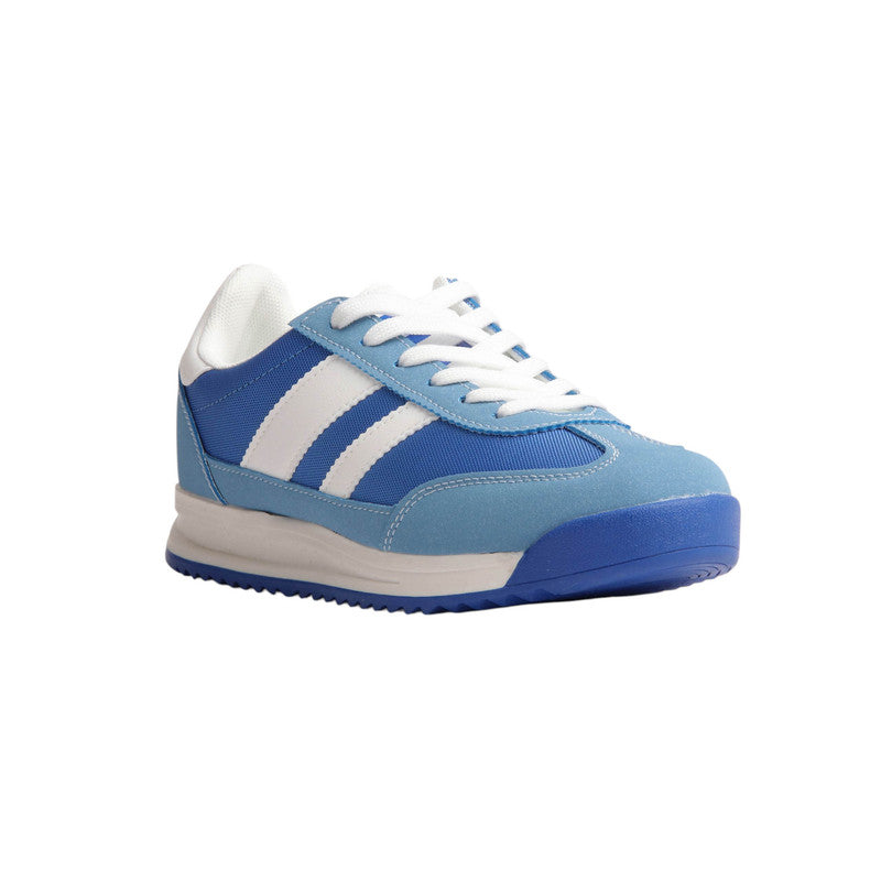 Suede & Mesh Contrast Stripe Sneakers – Blue