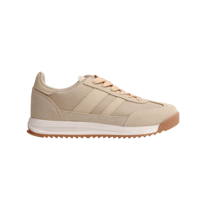 Suede & Mesh Contrast Stripe Sneakers – Khaki