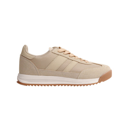 Suede & Mesh Contrast Stripe Sneakers – Khaki