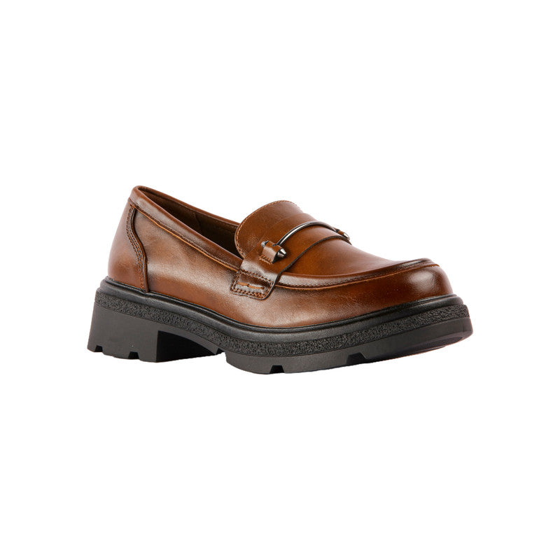 Faux Leather Solid Loafers – Brown