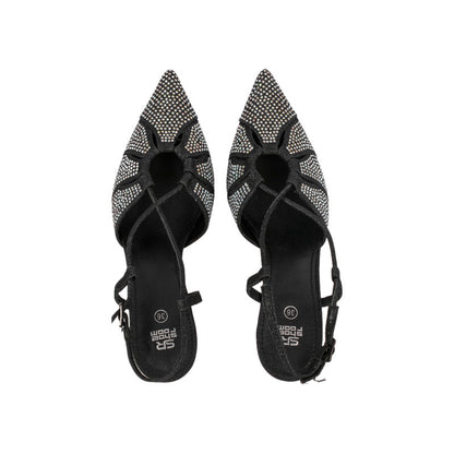 Glitter Embellished Strappy Heels – Black