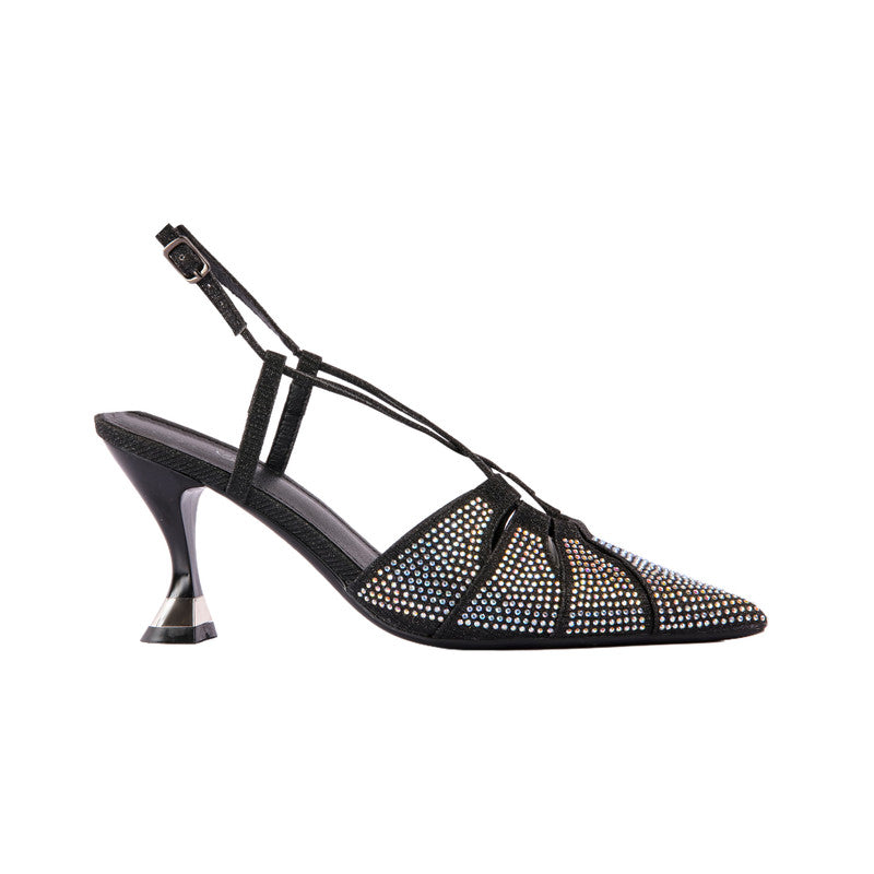 Glitter Embellished Strappy Heels – Black