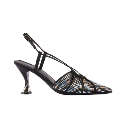 Glitter Embellished Strappy Heels – Black