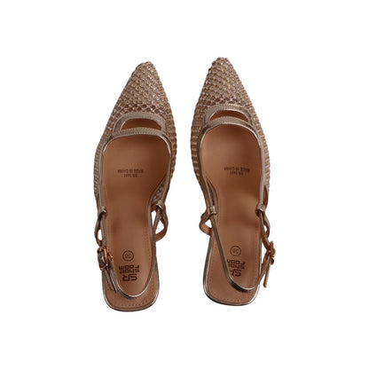 Mesh Studded Slingback Heels – Gold