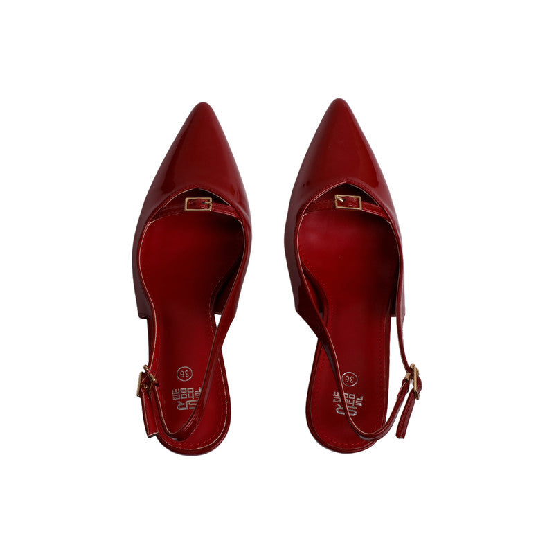 PU Leather Buckle Detail Slingback Heels – Maroon