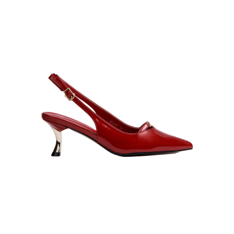 PU Leather Buckle Detail Slingback Heels – Maroon