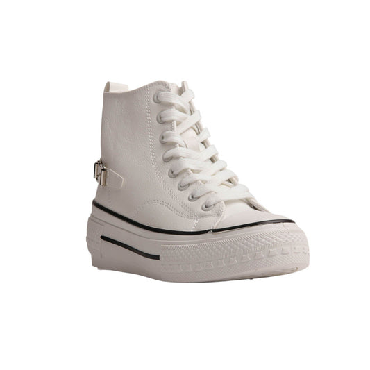 PU Leather High-Top Platform Sneakers – White