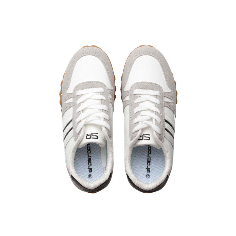Faux Leather & Suede Panel Sneakers – White