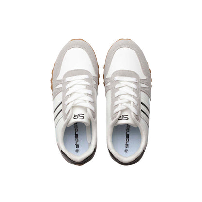 Faux Leather & Suede Panel Sneakers – White