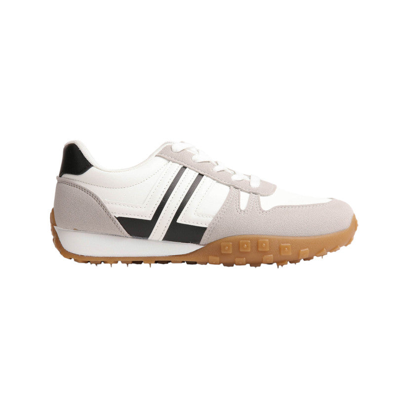 Faux Leather & Suede Panel Sneakers – White
