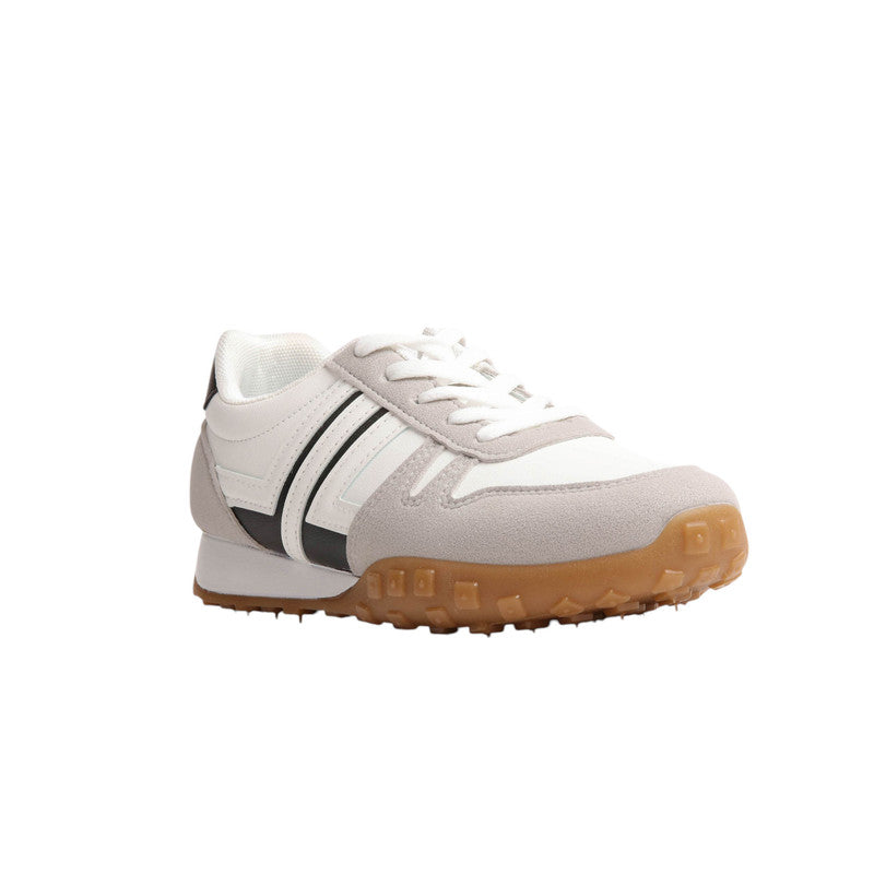 Faux Leather & Suede Panel Sneakers – White