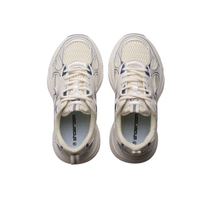 PU Leather Mesh Sneakers - Beige