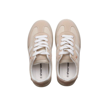 PU Leather Mesh Platform Sneakers - Beige