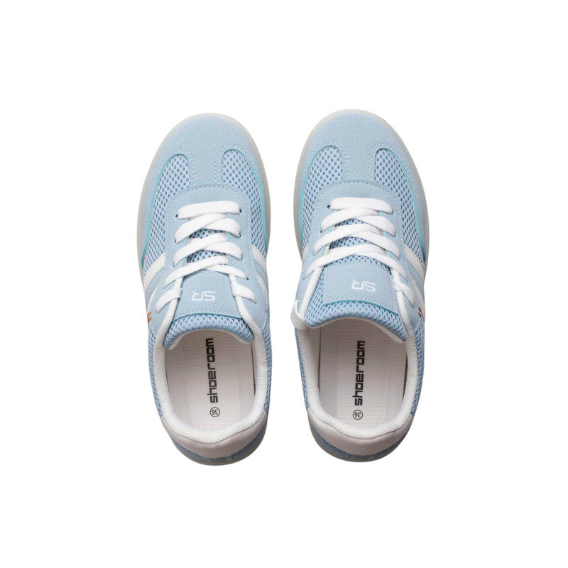 PU Leather Mesh Platform Sneakers - Blue