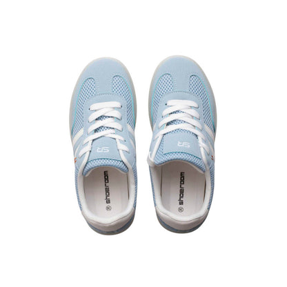 PU Leather Mesh Platform Sneakers - Blue