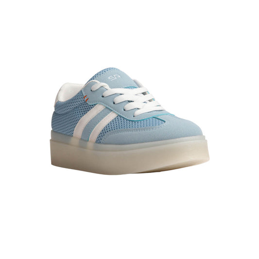 PU Leather Mesh Platform Sneakers - Blue