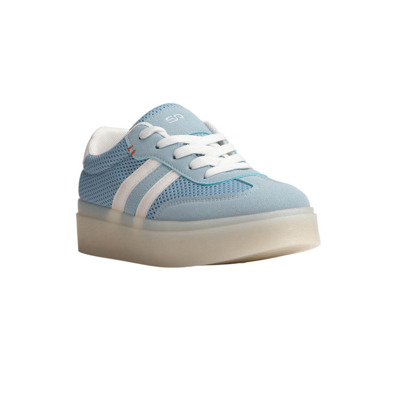 PU Leather Mesh Platform Sneakers - Blue