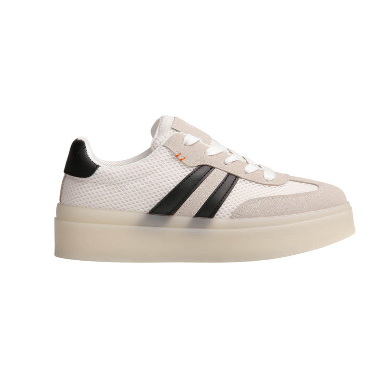 PU Leather Mesh Platform Sneakers - White